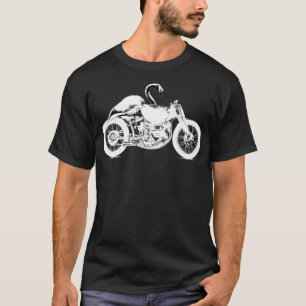 Flamingo Riding Motorcycle  Distressed Flamingo  T-Shirt