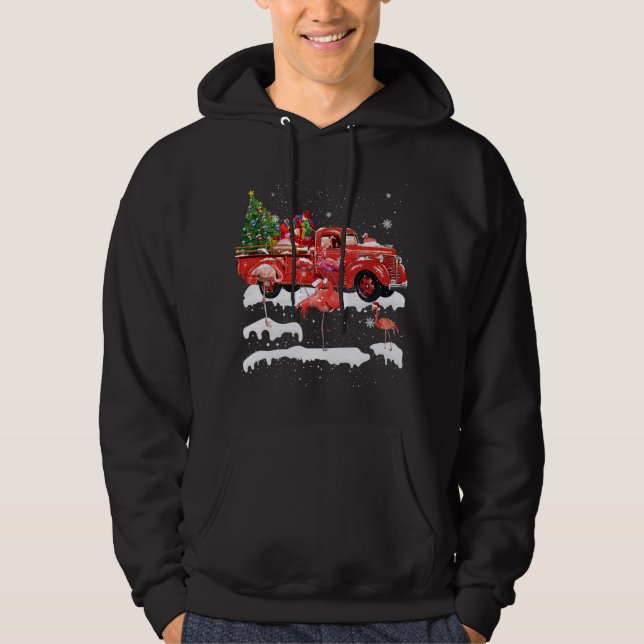 Flamingo Riding Red Truck Merry Christmas X-mas Ug Hoodie (Front)