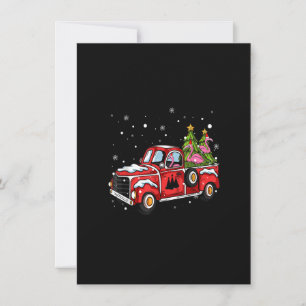 Flamingo Riding Red Truck Pick Up Christmas Tree V Invitation