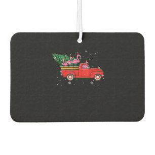 Flamingo Riding Red Truck Xmas Santa Hat Christmas Car Air Freshener