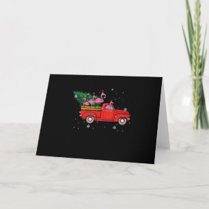 Flamingo Riding Red Truck Xmas Santa Hat Christmas Holiday Card