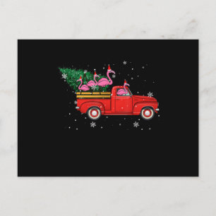 Flamingo Riding Red Truck Xmas Santa Hat Christmas Invitation Postcard