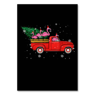Flamingo Riding Red Truck Xmas Santa Hat Christmas Table Number