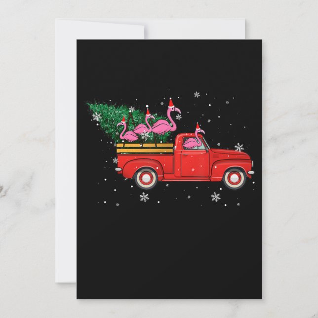 Flamingo Riding Red Truck Xmas Santa Hat Christmas Thank You Card (Front)