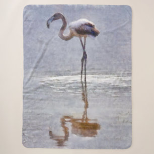 Flamingo Ripples and Reflections Watercolor Sherpa Blanket