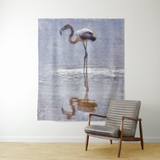 Flamingo Ripples and Reflections Watercolor Tapestry