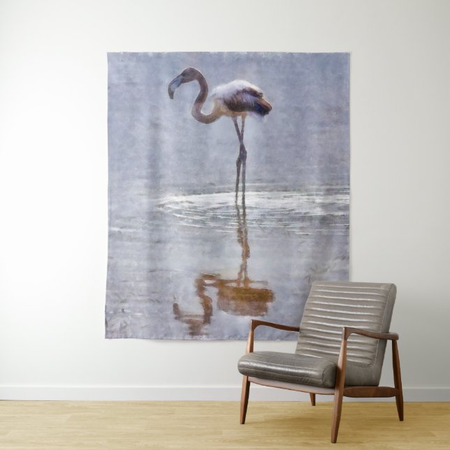 Flamingo Ripples and Reflections Watercolor Tapestry (In Situ)