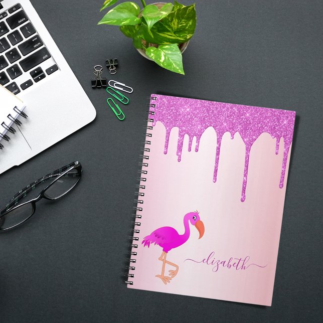 Flamingo rose gold purple glitter drips name notebook (Creator Uploaded)