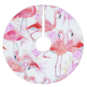 Flamingo Rose: Watercolor Bird Floral Brushed Polyester Tree Skirt