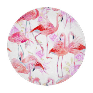 Flamingo Rose: Watercolor Bird Floral Cutting Board