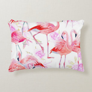 Flamingo Rose: Watercolor Bird Floral Decorative Cushion