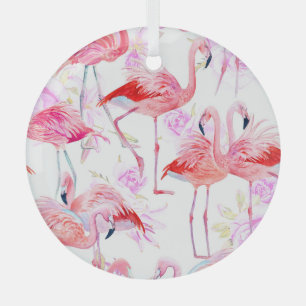 Flamingo Rose: Watercolor Bird Floral Glass Tree Decoration