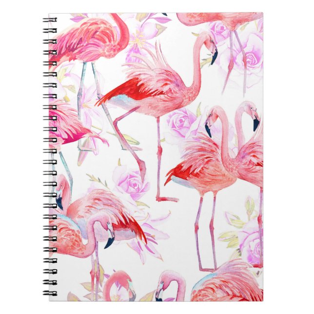 Flamingo Rose: Watercolor Bird Floral Notebook (Front)