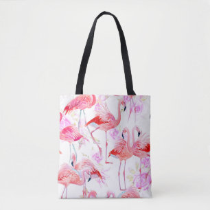 Flamingo Rose: Watercolor Bird Floral Tote Bag