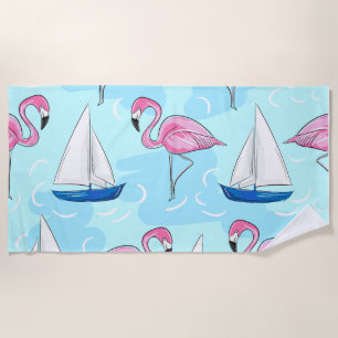 Flamingo Sailboat Preppy Beach Towel