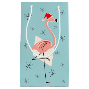 Flamingo Santa Blue gift bag small
