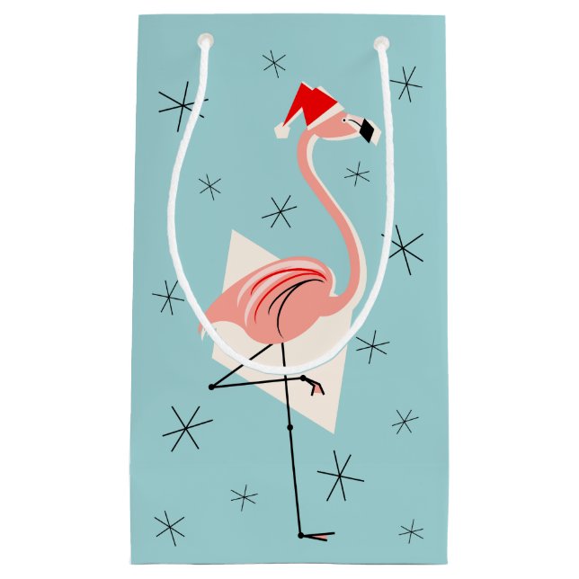 Flamingo Santa Blue gift bag small (Front)