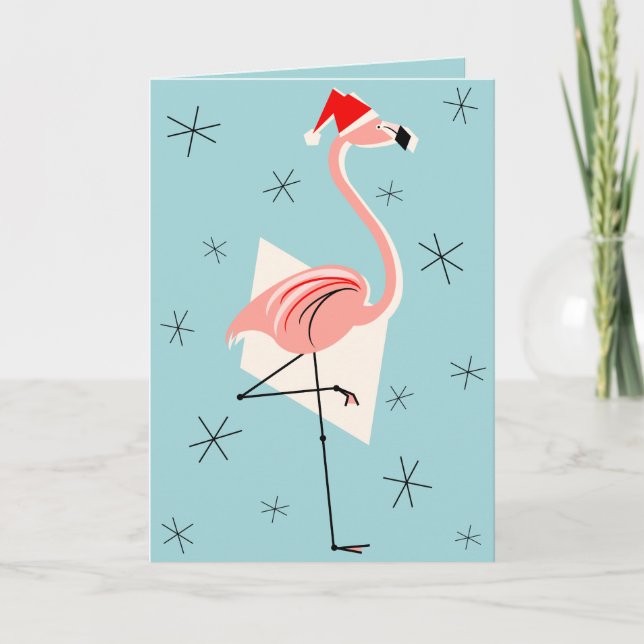 Flamingo Santa Blue greetings card blue (Front)