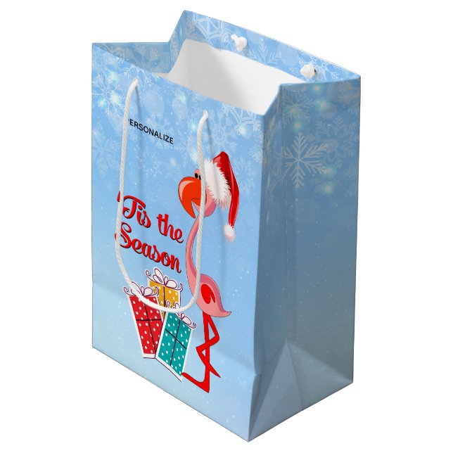 Flamingo Santa Christmas Medium Gift Bag (Front Angled)