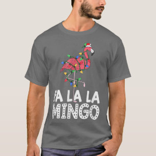 Flamingo Santa Hat Christmas Tree Lights Tropical  T-Shirt