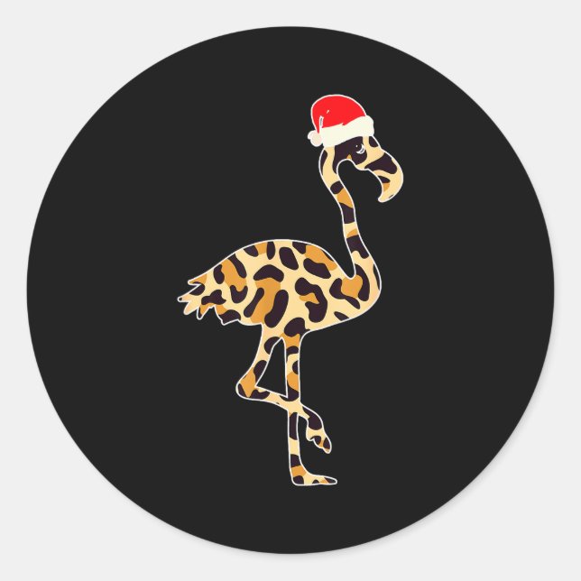 Flamingo Santa Hat Family Matching Christmas Leopa Classic Round Sticker (Front)
