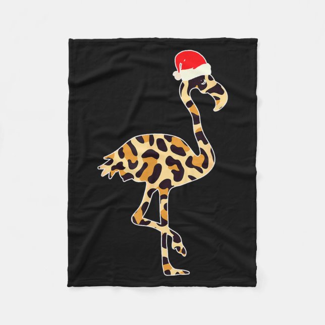 Flamingo Santa Hat Family Matching Christmas Leopa Fleece Blanket (Front)