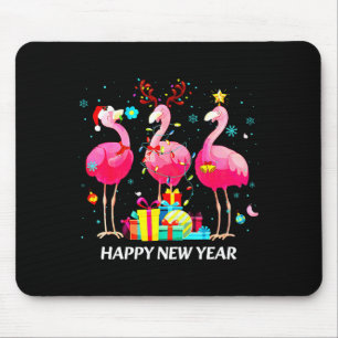 Flamingo Santa Hat Happy New Year Light Long Sleev Mouse Mat