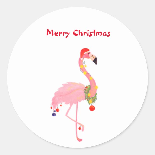 Flamingo Santa Hat Merry Christmas Classic Round S Classic Round Sticker (Front)