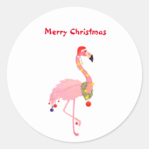 Flamingo Santa Hat Merry Christmas Classic Round S Classic Round Sticker