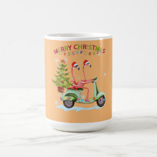 Flamingo Santa Hat Xmas Light Motobike Christmas Coffee Mug