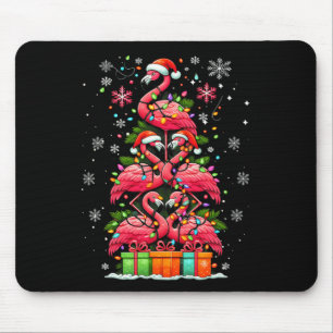 Flamingo Santa Hat Xmas Lights Christmas Tree Anim Mouse Mat