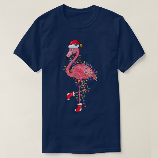 Flamingo Santa Hat  Xmas Lights Flamingo Lover Chr T-Shirt (Design Front)