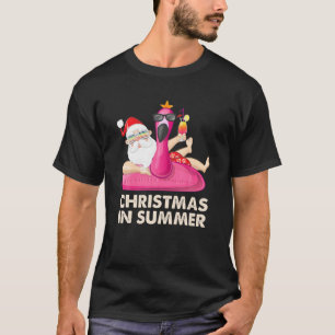 Flamingo Santa Hawaii Sunglasses Christmas In Summ T-Shirt