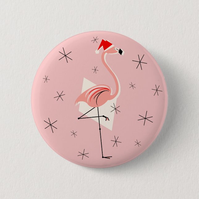 Flamingo Santa Pink button round (Front)