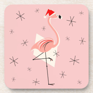 Flamingo Santa Pink coasters plastic
