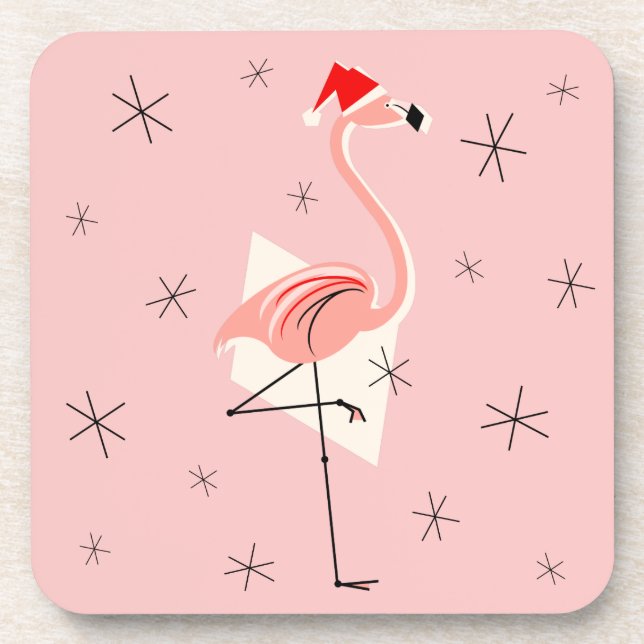 Flamingo Santa Pink coasters plastic (Front)