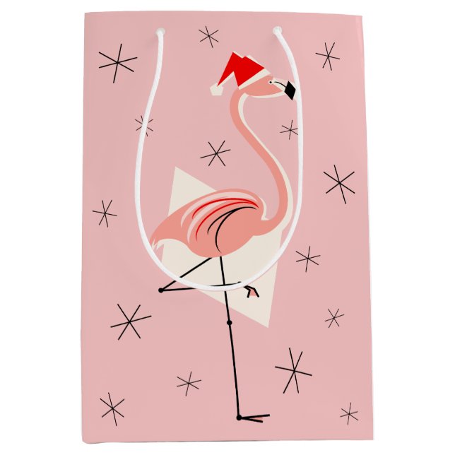 Flamingo Santa Pink gift bag medium (Front)