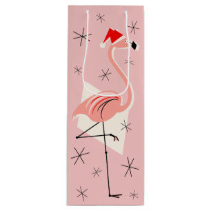 Flamingo Santa Pink gift bag wine