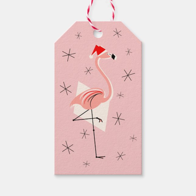 Flamingo Santa Pink gift tags (Front)