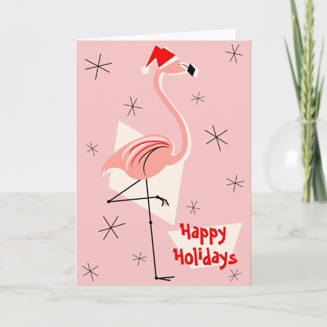 Flamingo Santa Pink Happy Holidays Holiday Card (Front)