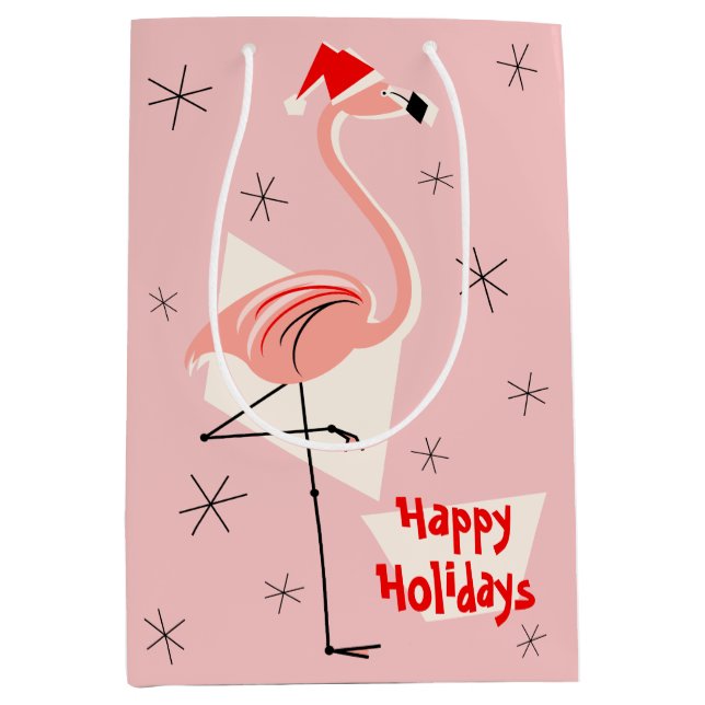 Flamingo Santa Pink Happy Holidays medium Medium Gift Bag (Front)