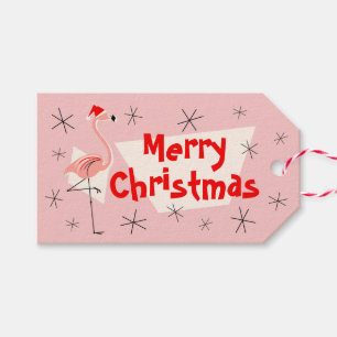 Flamingo Santa Pink Merry Christmas gift tags
