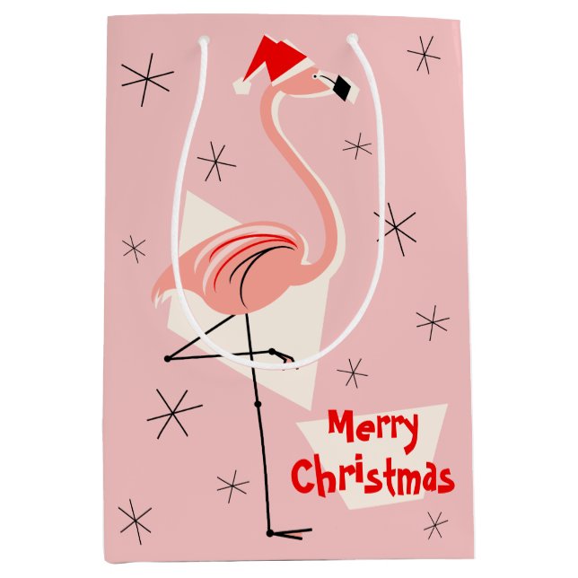 Flamingo Santa Pink Merry Christmas medium Medium Gift Bag (Front)