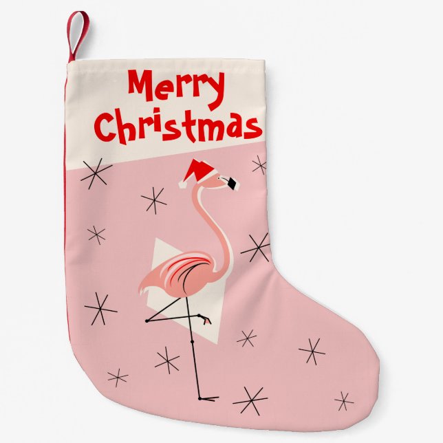 Flamingo Santa Pink Merry Christmas one-sided Small Christmas Stocking (Front)