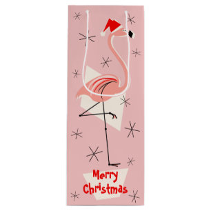 Flamingo Santa Pink Merry Christmas wine Wine Gift Bag