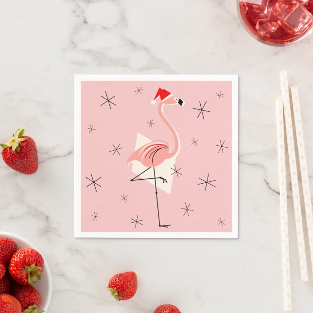 Flamingo Santa Pink paper napkin (Insitu)