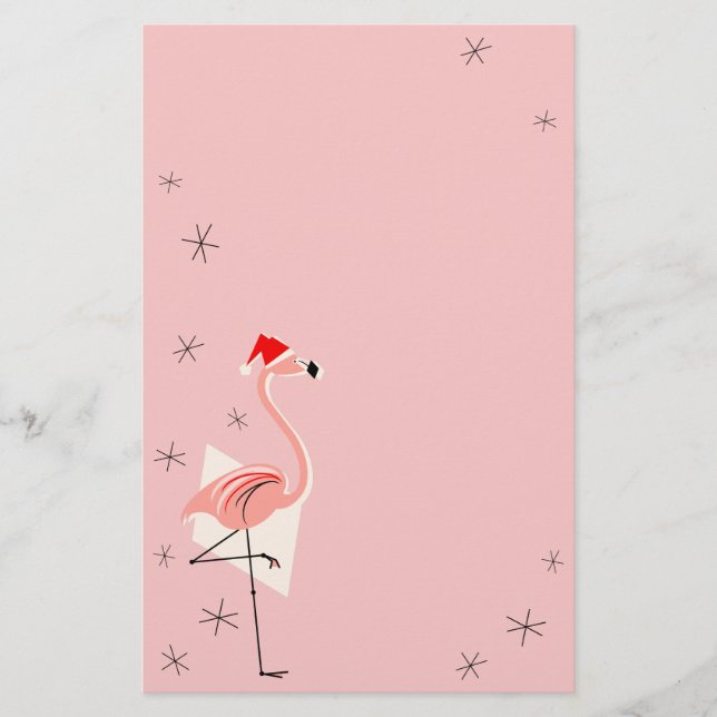Flamingo Santa Pink stationery (Front)
