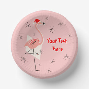 Flamingo Santa Pink Text Paper Plate