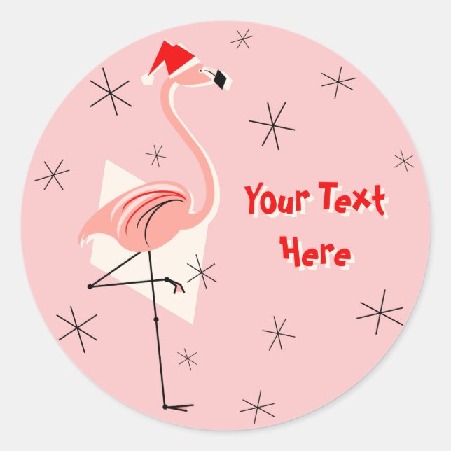 Flamingo Santa Pink Text sticker (Front)