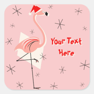 Flamingo Santa Pink Text sticker square